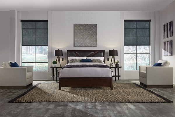 Lutron automated shades in an elegant bedroom